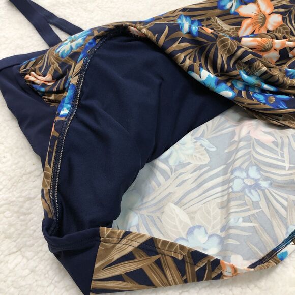 Lands End Womens 20W Tankini Swim Top Blue Floral Bandeau Padded Built-In-Bra - Picture 8 of 10